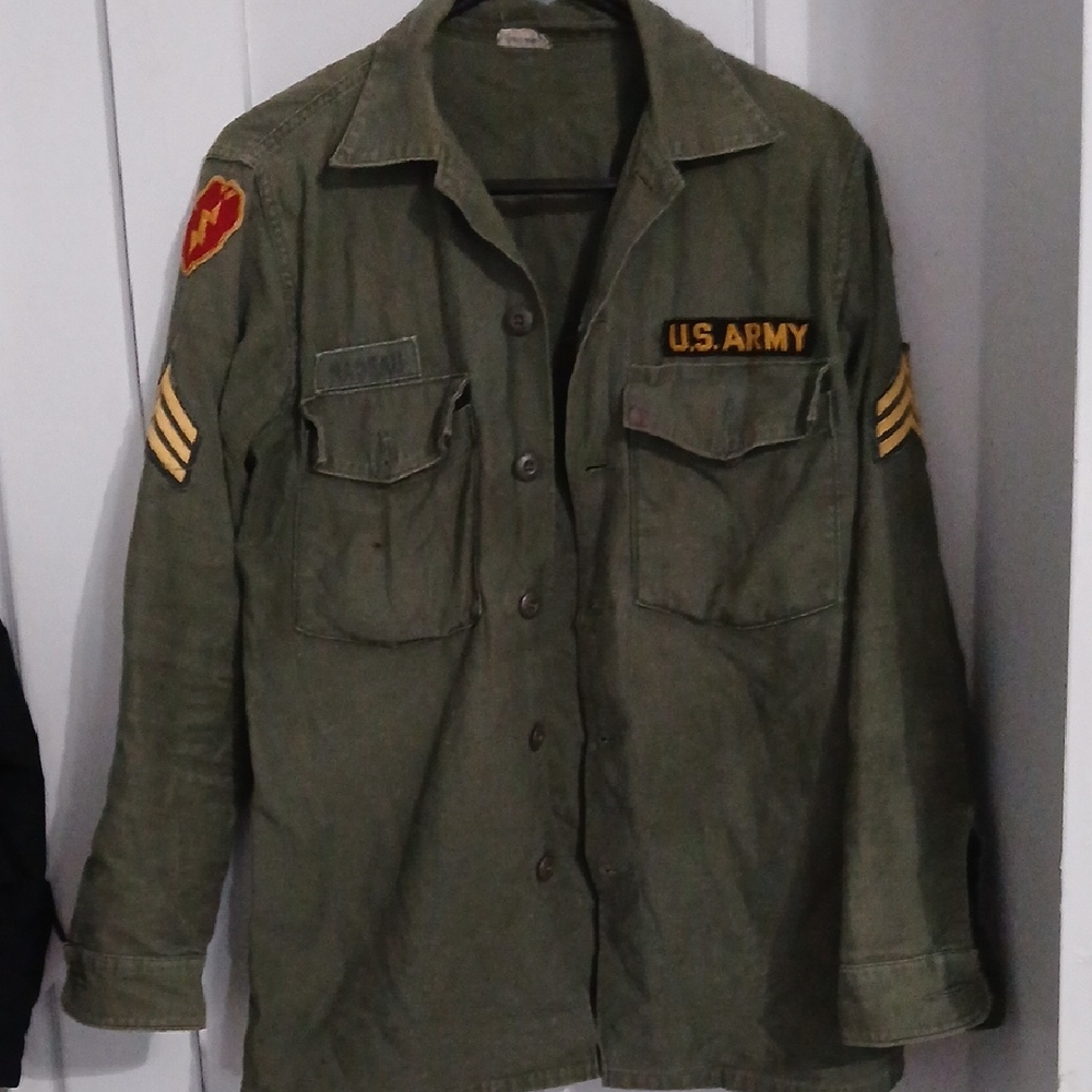 U.S. Army Olive Green Military Jacket W/ Name And Patches